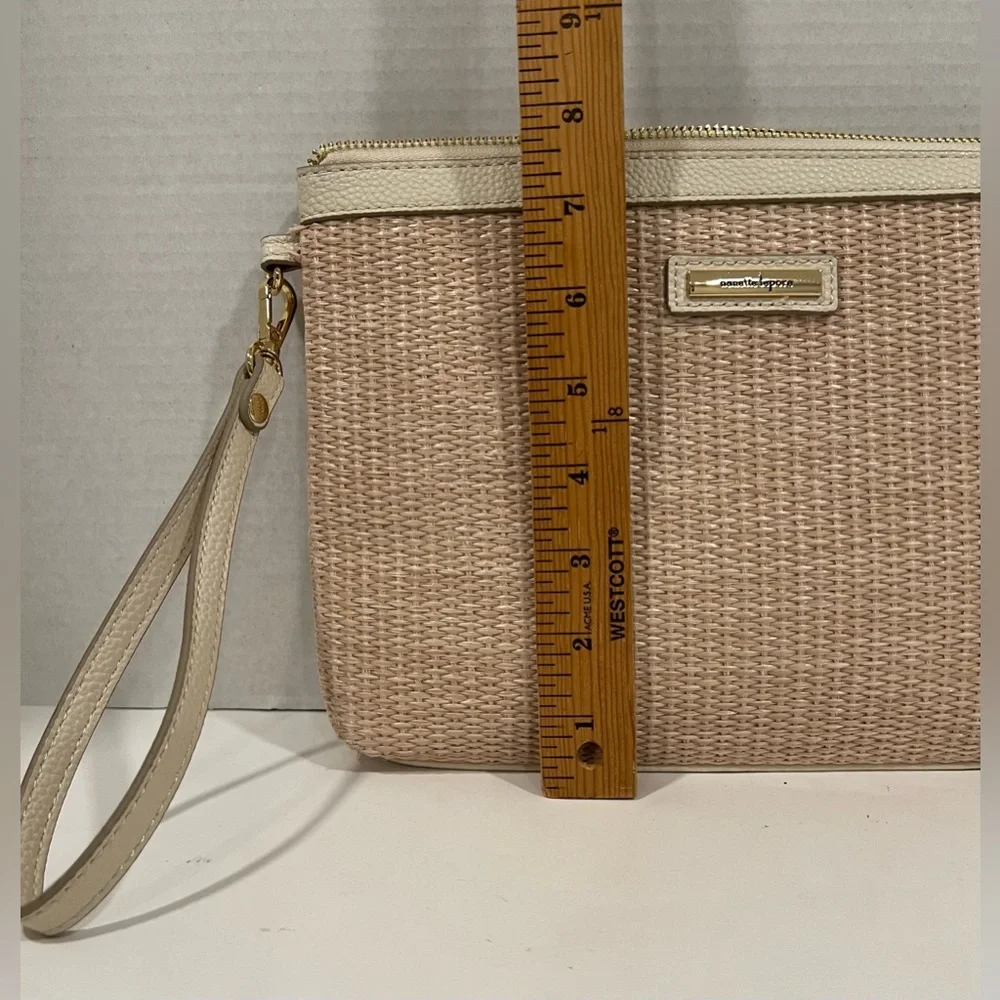 NWOT Nanette Lepore Beige and Cream Hand-Woven Straw Wristlet Clutch